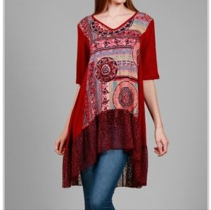 Geometric Red High-Low Top